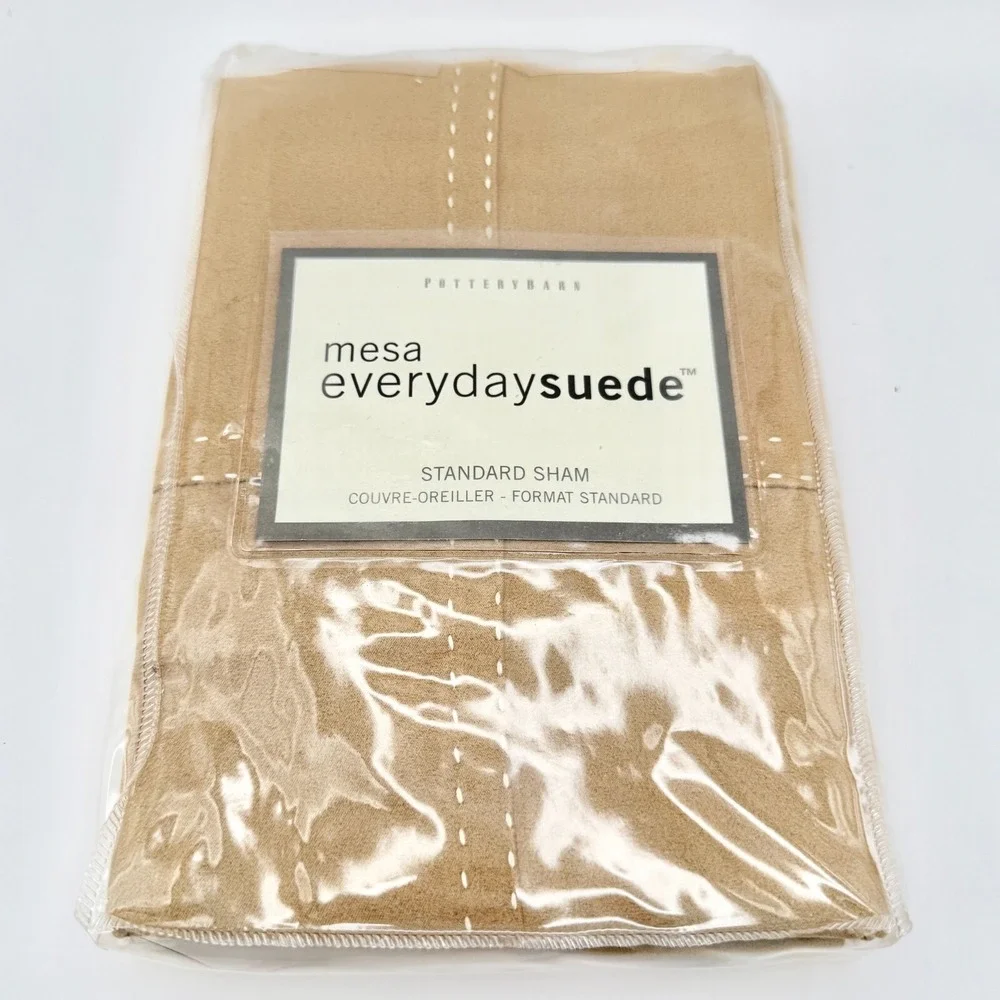 NWT Pottery Barn Mesa Everyday Suede Standard Sham – Tan Microfiber Pillow Cover